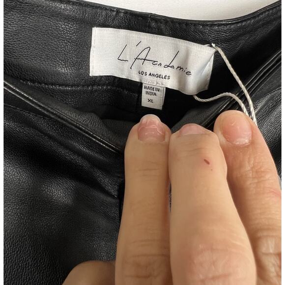 L’Académie Black Leather Straight Leg Pants Women’s XL 100% Leather NWT - Picture 6 of 14
